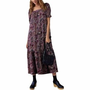 Anthropologie Maeve Lisabetta Paisley Bohemian Mido Maxi Dress Burg Black MED
